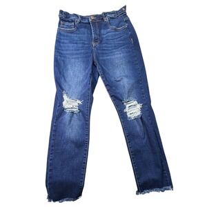 Risen Jeans Los Angeles High Rise Distressed StraightLeg Dark Wash Denim W29 L27